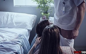 MILF joins her younger self to fuck handsome doctor