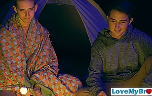 Young twink anal fucked by stepbrother while camping