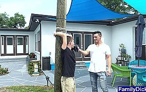 Hunk uncle finds twink tied to a pole and fucks him raw
