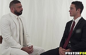 Bishop sucks twinks stiff cock and rides him bareback