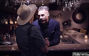 Teen waitress sucks fucked and fingered by boss in restroom