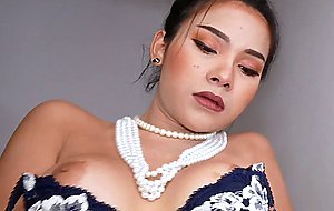 White client enjoys blowjob by a tranny with big Asian boobs