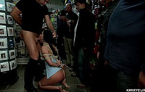 Slut used and manhandled in public shop