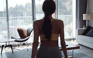 Sexy redhead teen babe catches her dad cheating but ends up riding his rock intense cock -