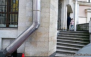 Petite teen fucked by tall guy