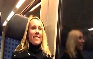 Blonde masturbating and fucking on train