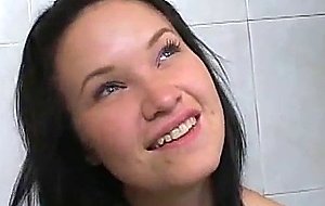 Pussy stretching in the bathroom with cumshot