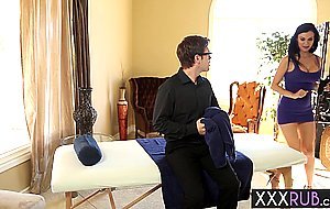 After passion cock massage guy enjoyed blowjob by a horny big tits MILF