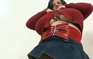 Brunette granny with huge boobs tries it again