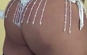 Busty brunette in stockinga plays with vibrator