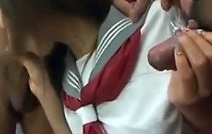 Ai in a schoolgirl uniform spreads her pussy for a intense