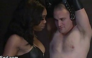 Hot black tranny fucks slave guy