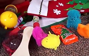 Hot christmas fire in the pussy plug, hand