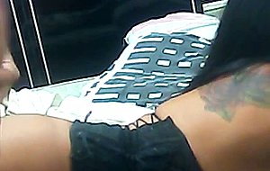 Fucking with busty brunette tranny