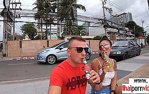 Busty amateur Thai Polly saying thank you on a big white dick