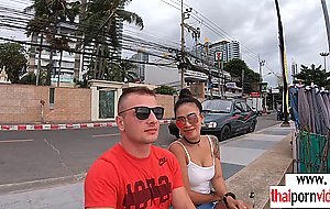 Busty amateur Thai Polly saying thank you on a big white dick