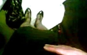 Amateur tranny rubbing cock with a shoe