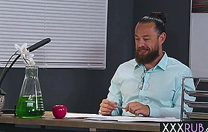Teen scientist Freya Parker sucking professors dick before hard office sex