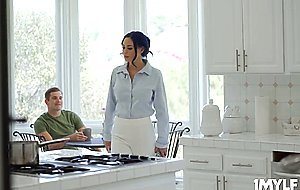 Stepmom Eve walks in on stepson Nathans room jerking off to a picture of her