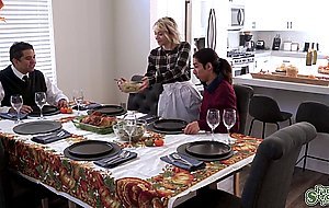 David eats Avas sweet teen pussy on thanksgiving dinner