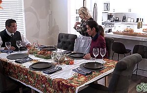 David eats Avas sweet teen pussy on thanksgiving dinner