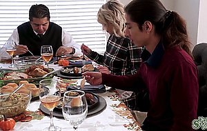 David eats Avas sweet teen pussy on thanksgiving dinner