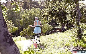 Big tit tgirl Lena Moon sucked by and fucks busty mad hatter