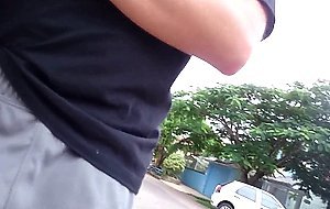 Grey Shorts Freeballing (Commando) flaccid cock swinging