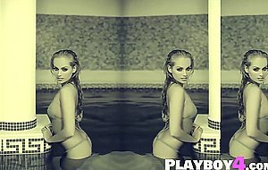 Beautiful blonde model Andrea posed in lingerie after passion striptease