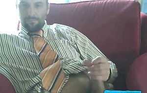 Suit daddy bear jerking off