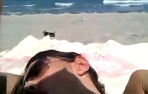 Amateur girl homemade hot brunette rubbing and sucking at secluded beach