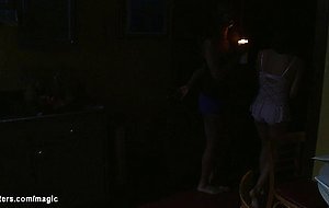 Ebony TS anal fucks bound neighbor