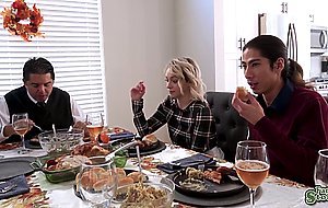 Slutty stepsis Ava and horny stepbro David bangs during thanksgiving