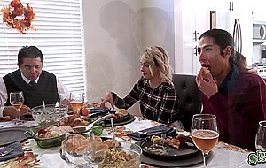 Slutty stepsis Ava and horny stepbro David bangs during thanksgiving