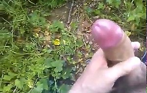 Huge uncut cock wanking outdoors