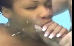 black woman sucking 2 cocks underwater