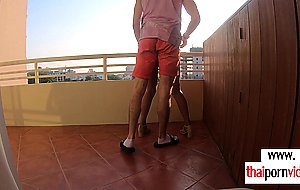 Amateur redhead Thai teen Cherry fucked by a big dick at the balcony