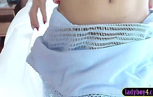 Big tits Asian teen ladyboy shemale Noey jerks and fucks a lucky guy