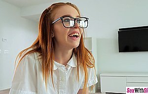 Sesxy stepsis nerd wanted to be a bad girl and she asked stepbro for a cock