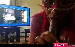 Masked Ebony Chick Swallow After Blowjob