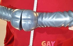 Prostate milking with HUGE dildo in Chastity till orgasm