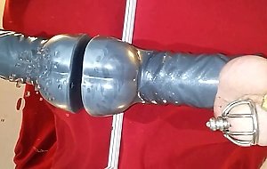 Prostate milking with HUGE dildo in Chastity till orgasm