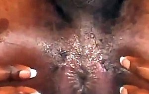 Busty ebony tart cums after horny deep throating