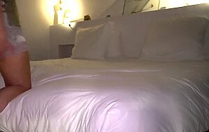 My private secretary in silk dress having sex with boss on a business trip hotel room - cum pussy
