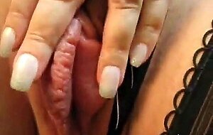 Pumped Pussy Close-Up - Amateur Big Clit Dildo Play in Stockings