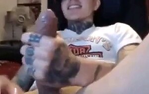 Latin Twink With Biggest Tattooed Cock Masturbates