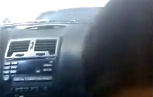 Pierced Brunette Blows in the Car
