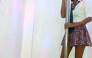 Skinny brunette student bribes the teacher on halloween and makes a homemade porn video dancing on