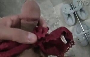 I caught my horny 18 year old stepson masturbating on my dirty panties !!!