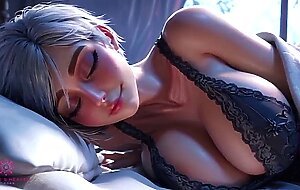 Busty stepmom helps you relax while sharing a bed, you can cum on my breasts -